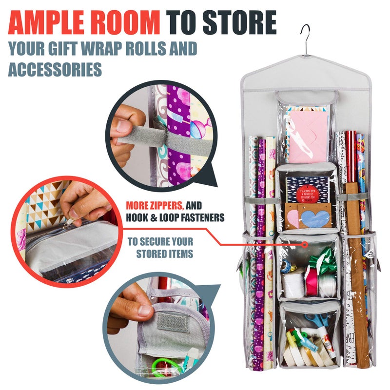Regal Bazaar Double-Sided Hanging Gift Bag and Gift Wrap Organizer (Light Grey) - Image 5